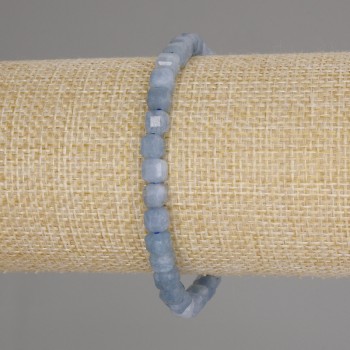 Aquamarine bracelet with faceted cube beads, 5×5 mm diameter, 18 cm length, stretch