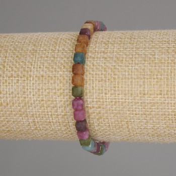 Faceted Tourmaline Cube Bracelet, 5x5 mm, 18 cm length, stretch bracelet