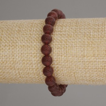 Carnelian Bracelet with Smooth Round Beads, 8mm Diameter, 18cm Length, Stretch