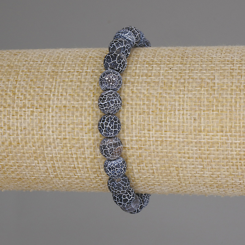 Bracelet Frosty Agate, Smooth Bead, 8 mm Diameter, 18 cm Length ± Stretch