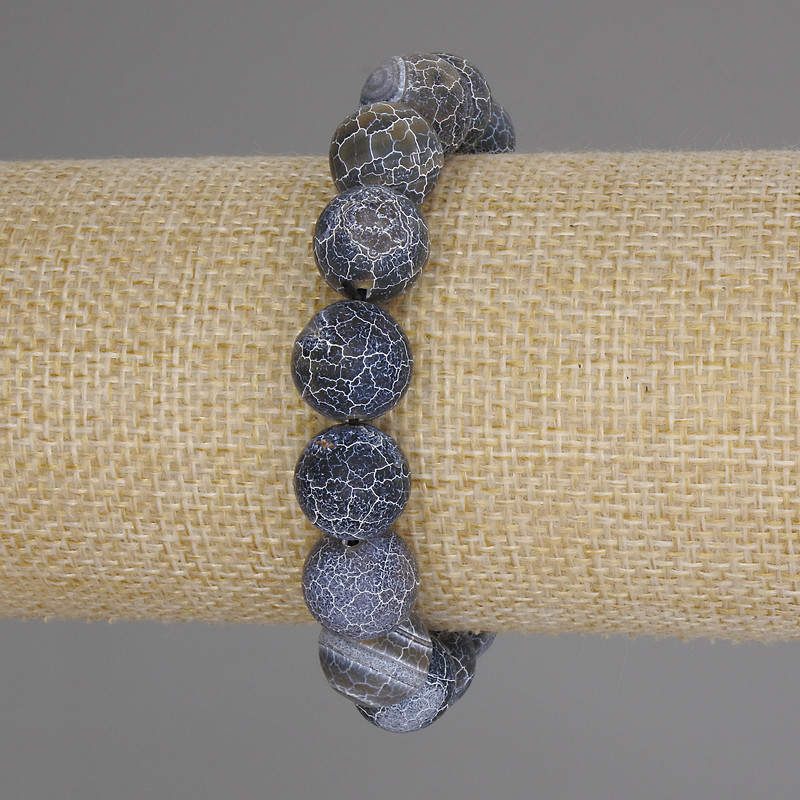 Bracelet Frosty Agate Smooth Bead, 12 mm diameter, 18 cm length, stretchy