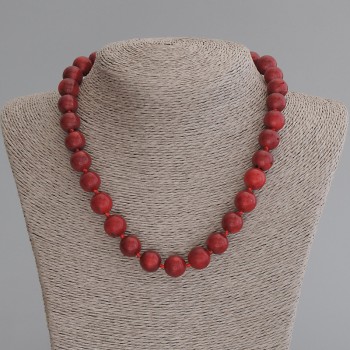 Coral Necklace Smooth Bead 12mm, 50 cm length, with clasp