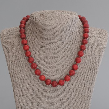 Coral Necklace Smooth Bead 11mm +-, Length 50cm +- with Clasp