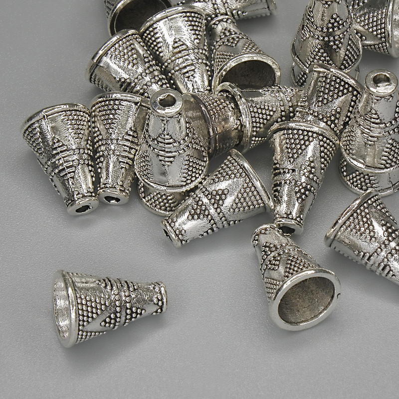 End cap fittings, 11×9 mm, hole diameter 1.6–7 mm, silver-colored metal, package 23 pcs, approx. 20 g