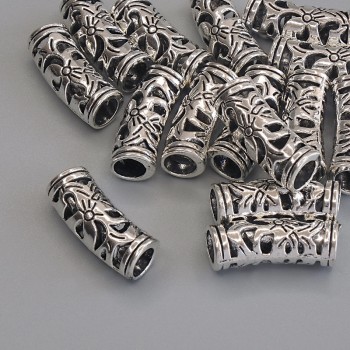 Bead insert findings, silver metal color, size 19.5×7 mm, hole diameter 4.8 mm, packaging 15 pcs