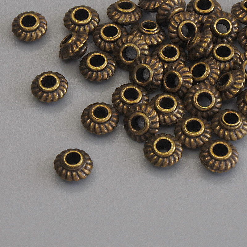 Bronze bead insert findings, bronze color, 5×3 mm, hole diameter approx. 2.2 mm, packaging 34 pcs