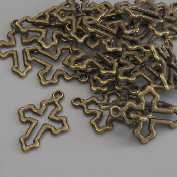 Cross pendant, bronze metal color, diameter 21x15 mm, packaging 23 pcs