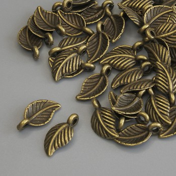 Leaf Pendant in Bronze Metal Color, Diameter 15×7 mm, Packaging 42 pcs