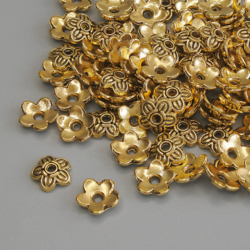 Bead cap findings, gold-tone, 7.5x1 mm diameter, hole diameter 1.7 mm, packaging 20 g (~87 pcs)
