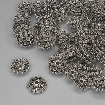 Bead caps for beads, silver color, 9x1 mm, hole diameter 1.5 mm, packaging 20 g (~57 pcs)