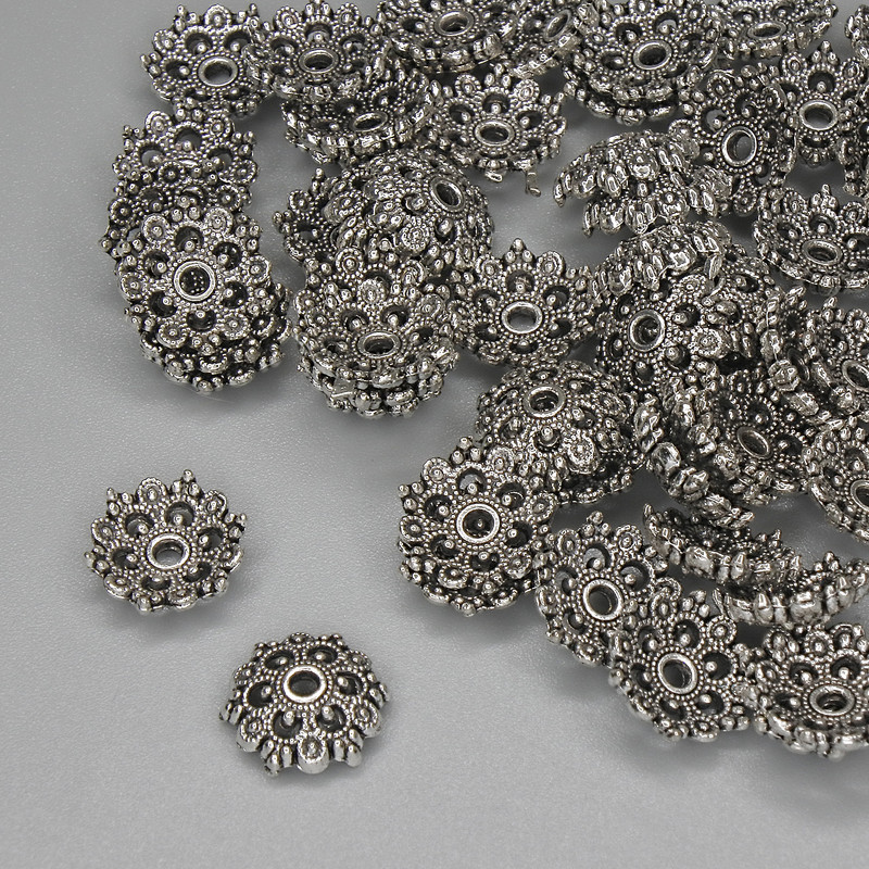 Bead caps for beads, silver color, 9x1 mm, hole diameter 1.5 mm, packaging 20 g (~57 pcs)