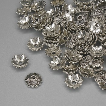 Bead caps, silver metal color, 7.5×1 mm diameter with 1.5 mm hole, packaging 20 g (~89 pcs)
