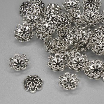 Bead caps for beads, silver-tone metal, 10 mm diameter +/- hole diameter 1.5 mm +/- packaging 20 g (~55 pcs)