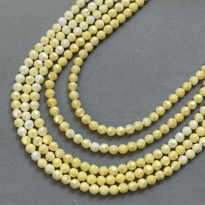 Beads of Czech Crystal Yellow Multicolor with Petrol Coating on Thread, Faceted Bead, 6 mm Diameter, 38 cm Length