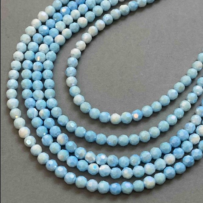 Beads Czech Crystal blue multicolor with petrol coating on thread, faceted bead, diameter 6 mm, length 38 cm +