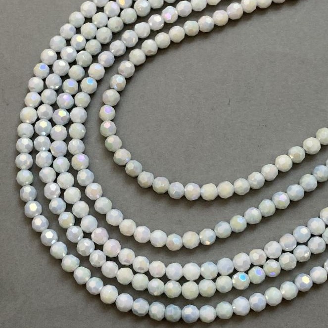 Beads Czech Crystal Blue Multicolor with Petrol Coating on Thread, Faceted Bead, Diameter 6 mm, Length 38 cm