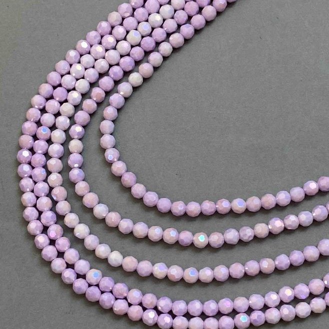 Lilac Czech crystal beads on thread, faceted round beads, diameter 6 mm, length 38 cm
