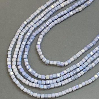 Blue Czech Crystal Beads with Gasoline Tint on Thread, Faceted Cube, 4×4 mm Diameter, 38 cm Length