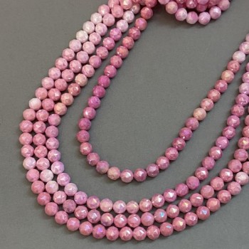 Beads Czech Crystal Pink Multicolor on Thread, Faceted Beads, Diameter 8mm, Length 38cm