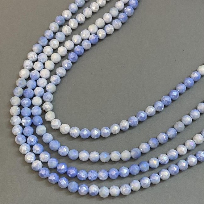 Blue multicolor Czech crystal beads on a thread, faceted ball, diameter 8 mm + -, length 38 cm +