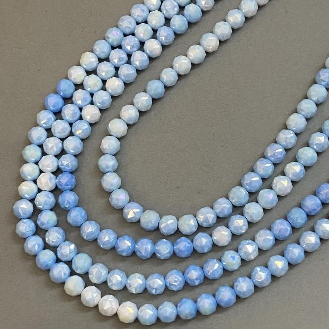 Beads Czech Crystal blue multicolor on thread, faceted ball, diameter 8mm +/-, length 38cm +/-