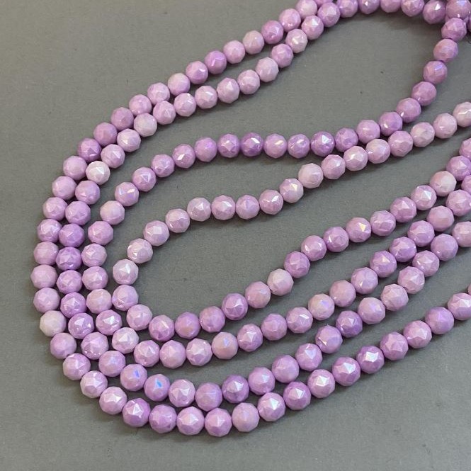 Purple Czech Crystal Beads on Beading Thread, Faceted Bead, 8 mm Diameter + -, Length 52 cm +