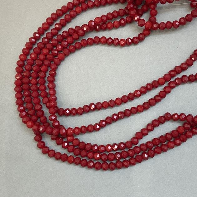Red Matte Faceted Rondelle Czech Crystal Beads on Thread, diameter 6x5 mm + -, length 40 cm +