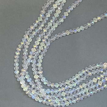 Beads Czech Crystal on thread, white transparent with gasoline-coated finish, faceted rondelle, diameter 6x5 mm, length 39 cm +/-