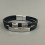 Men's bracelet, black eco-leather with metal inlays, thickness approx. 12 mm, length approx. 22 cm, silver-tone metal on the clasp