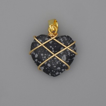 Heart Pendant in Braided Snow Obsidian, 21x21 mm, diameter 30 mm