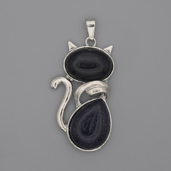 Cat Pendant Aventurine Night of Cairo 42x25mm+-, length 50mm+-
