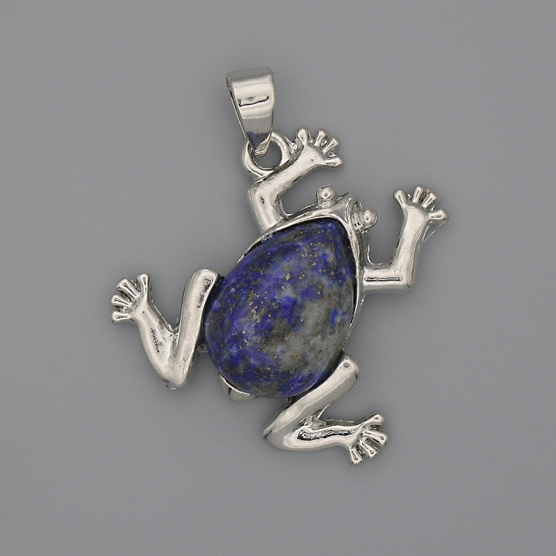Frog Lapis Lazuli Pendant, 29×28 mm, 37 mm long