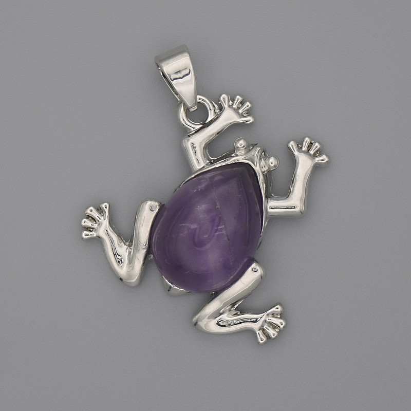 Frog Amethyst Pendant 29x28mm, length 37 mm