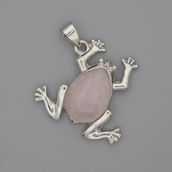Pendant 'Frog' Rose Quartz 29x28mm+-, length 37mm+