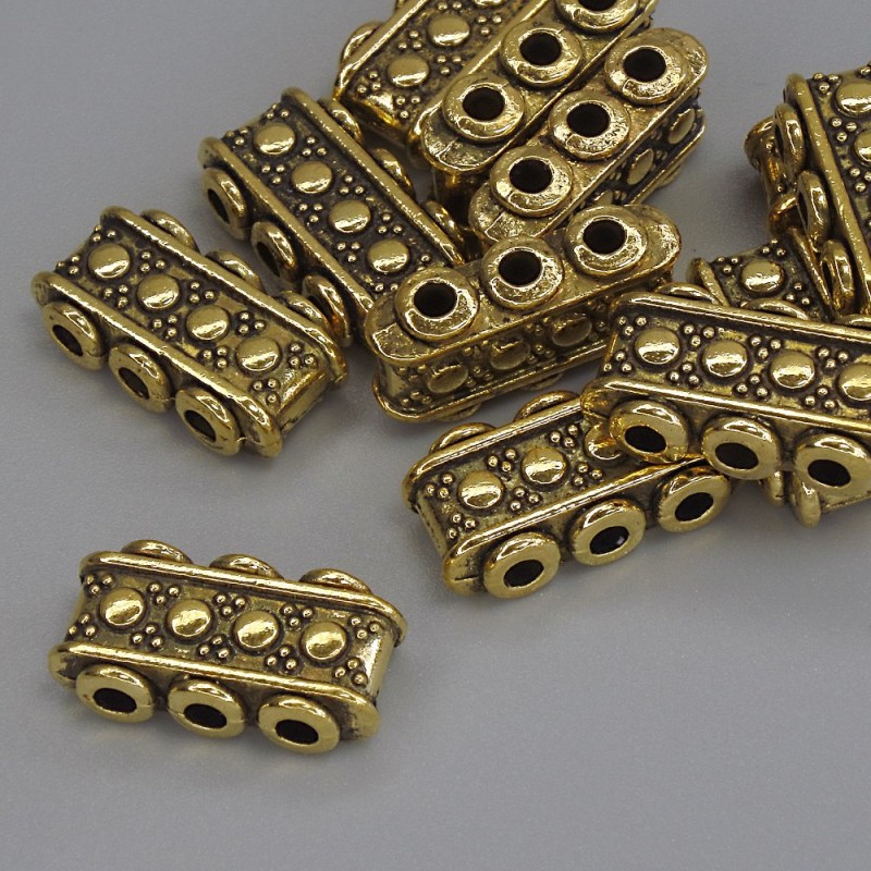 Gold-tone row separator insert, jewelry finding, diameter 14×7×3.5 mm, hole diameter 1.8 mm, packaging 20 g (~13 pcs).