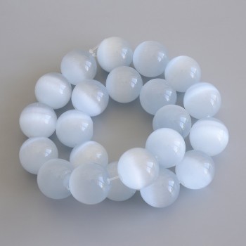 Gray Cat's Eye Beads, Synthetic Stone, Smooth Round Beads, Diameter 17.5 mm, on Beading Thread, Length 38 cm+