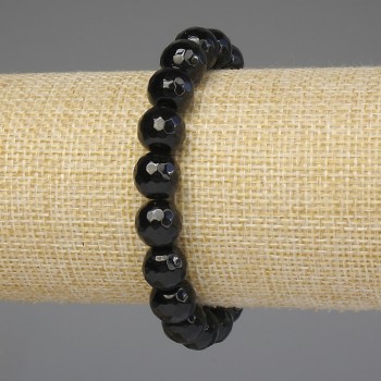 Bracelet Black Agate, Faceted Bead 10 mm +-, Length 18 mm +-, Stretch