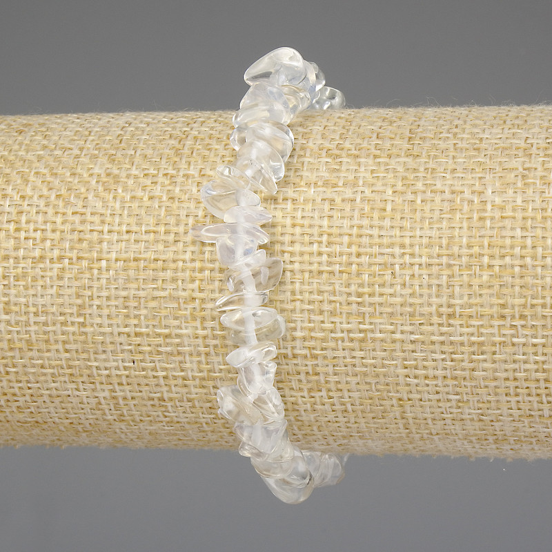 Bracelet with Moonstone and Rock Crystal Chips 7-10×2-5 mm, length 18 mm, elastic