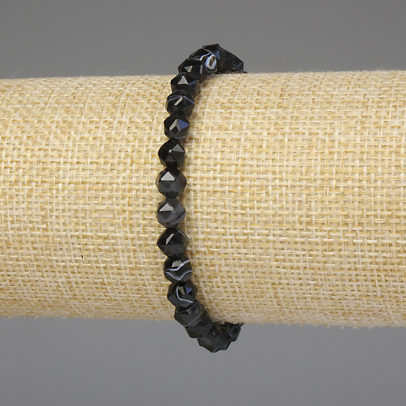 Faceted agate bracelet, 6mm ±, length 18mm ±, stretch