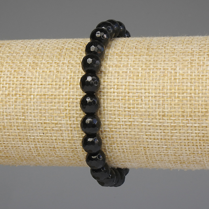 Black Agate Bracelet with Faceted Beads 8 mm +-, length 18 mm +-, stretch