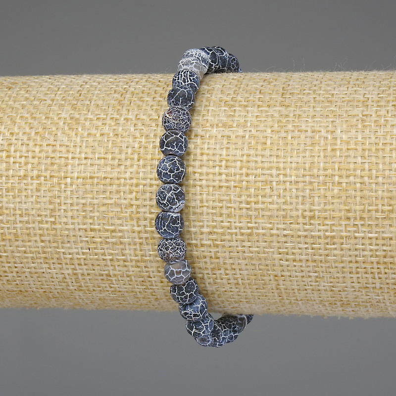 Frosty Blue Agate Bracelet, smooth 6mm beads, length 18mm, stretch