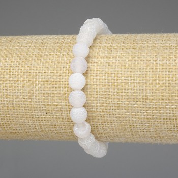 Bracelet of Frosty White Agate, Smooth 8mm Beads, Stretchy, 18 cm Length