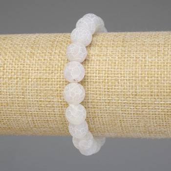 Bracelet with White Frosted Agate, Smooth Beads 10mm, Length 18mm +/- Stretch