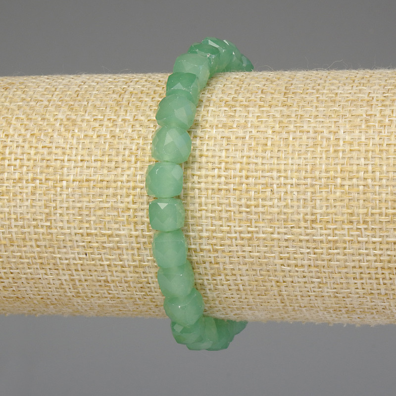 Nephrite Bracelet with Faceted Cubes 7×7 mm, length ~18 cm, stretch