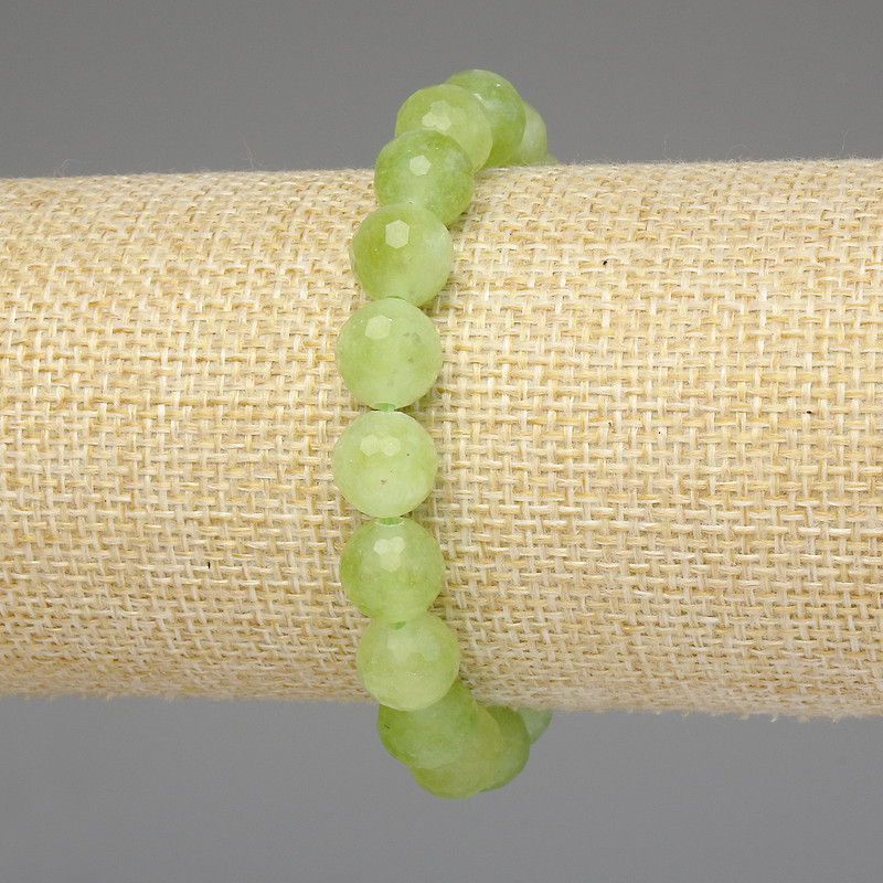 Bracelet Chrysoprase Olivine Faceted Bead 10mm +-, length 18mm +- stretch