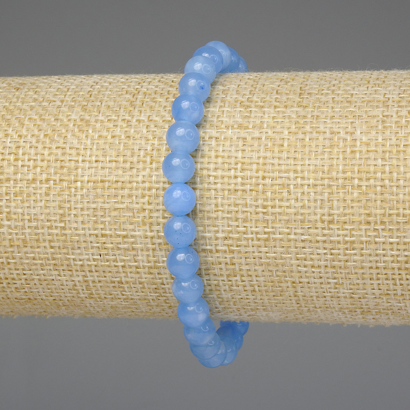 Aquamarine bracelet with smooth 6 mm beads, length 18 mm, elastic