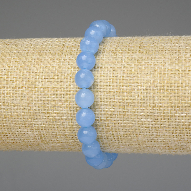 Aquamarine bracelet with smooth beads 8mm ±, length 18mm ± stretch