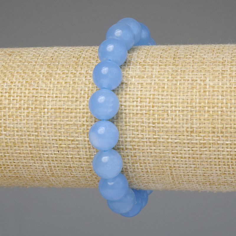 Aquamarine Bracelet with Smooth Beads 10mm ±, Length 18mm ± Stretch