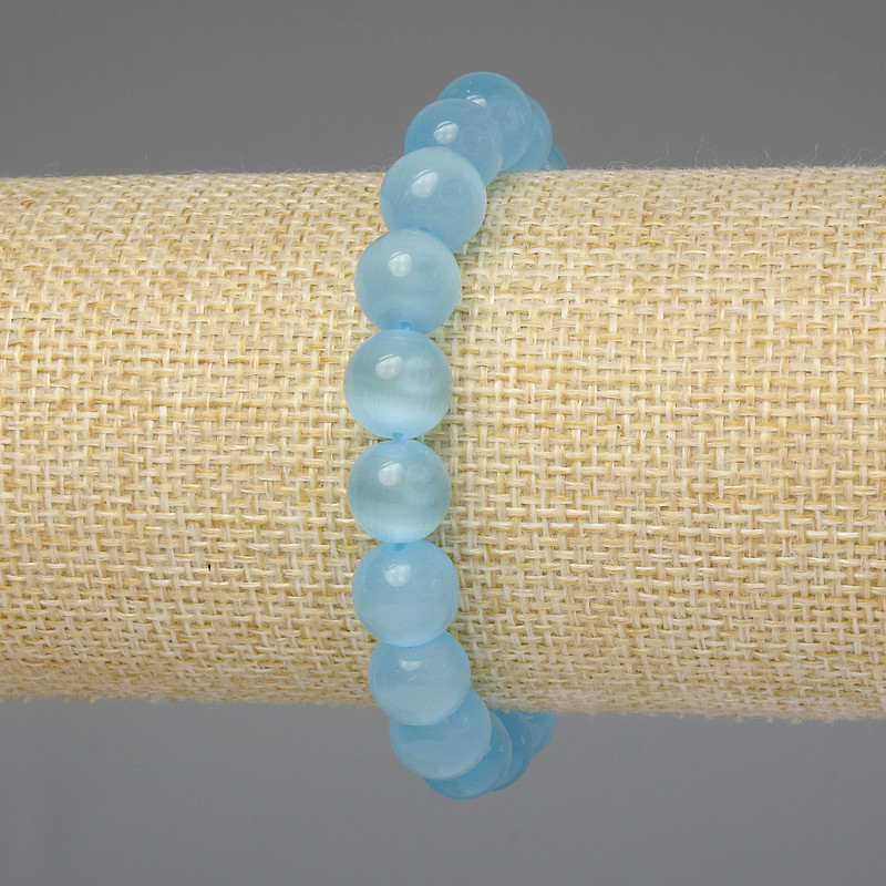 Bracelet Blue Cat's Eye Smooth Bead 10mm+-, Length 18mm+-, Stretch