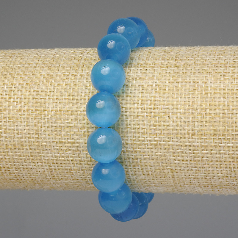 Bracelet Azure Cat's Eye Smooth Bead 2mm, 18mm Length, Stretch